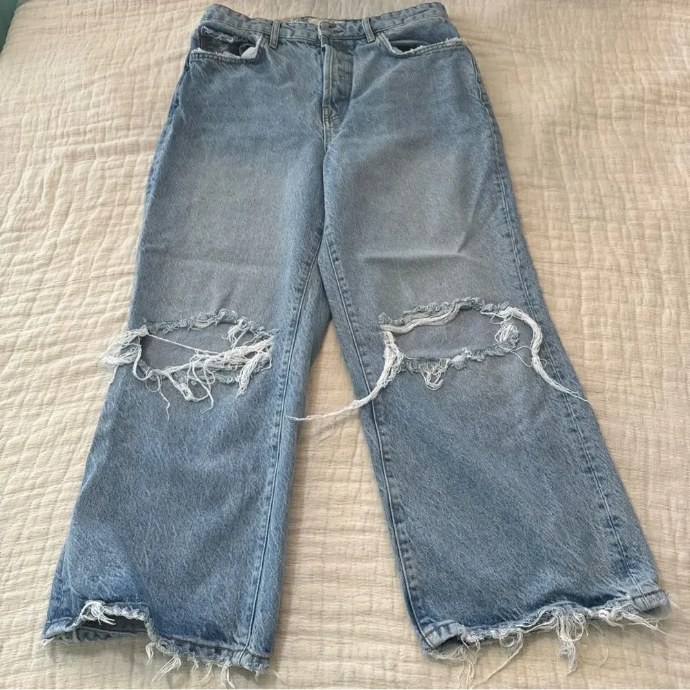 We the Free People Women's Size 29 Blue Wide Leg Jeans Distressed